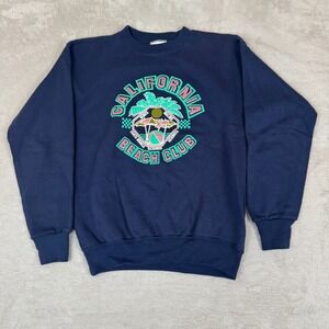 VTG 90s Velva Sheen California Beach Club Sweatshirt Mens L Blue Preowned‎ USA